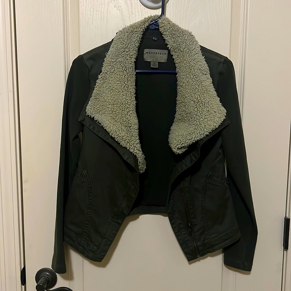 Marrakech dark green jacket with removable fleece collar, size XS